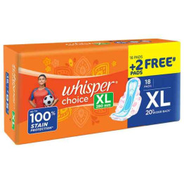 Whisper Choice Sanitary Napkin with Wings (XL) 16 + 2 Free pads